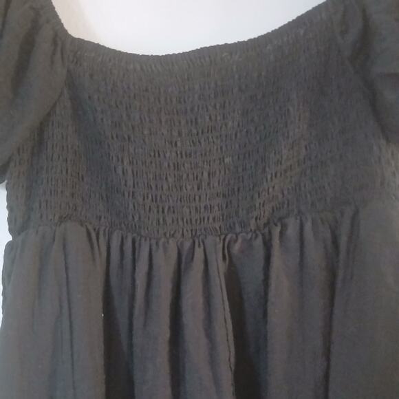 Aeropostale Lined Black Square-neck Smocked Large Fit & Flare Puff Sleeve Dress - Picture 7 of 7